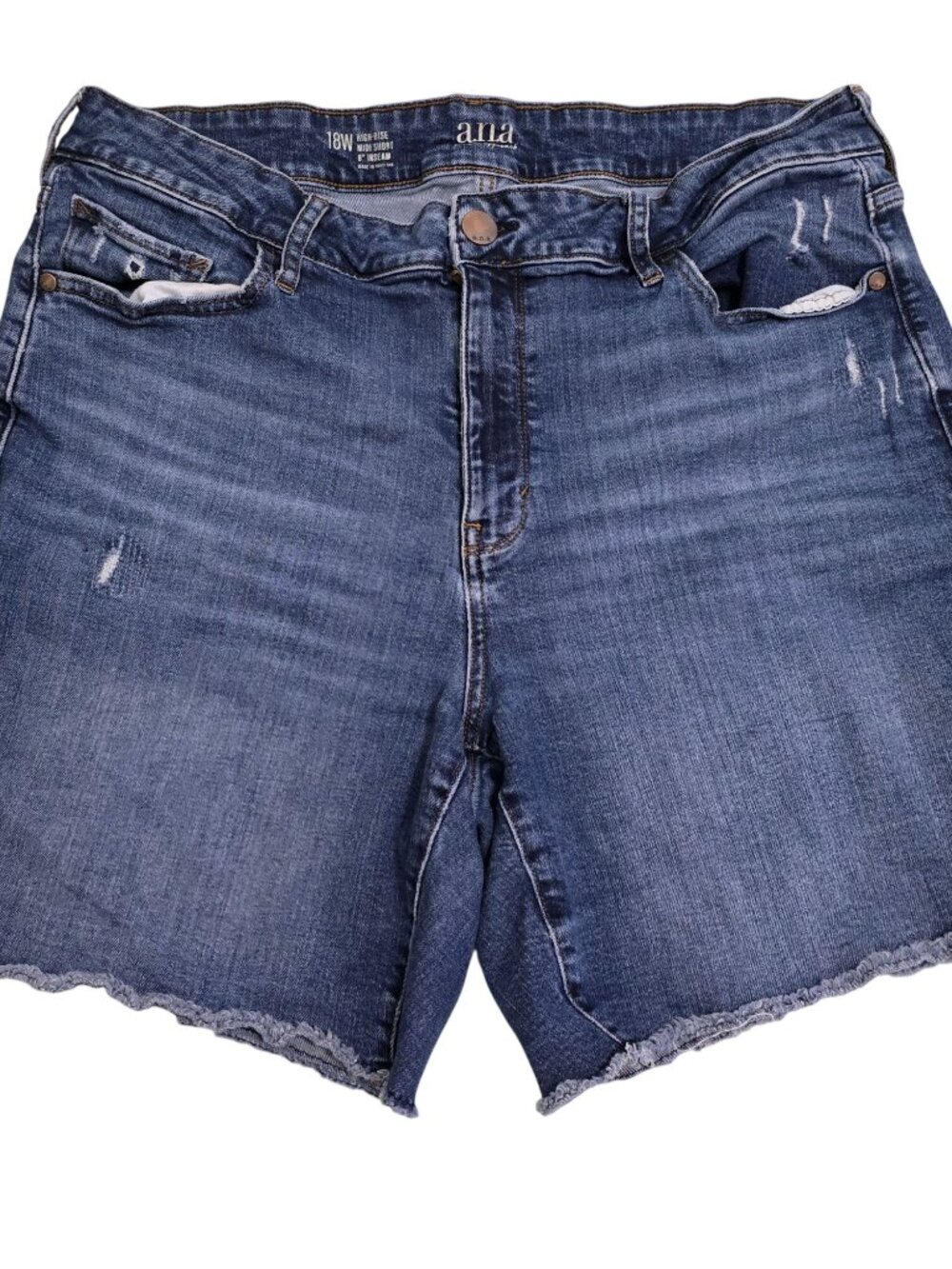 Set of 2 ANA Womens High-Rise Denim Shorts 18W and 20W Frayed  Stretch 8" Inseam - Picture 4 of 12